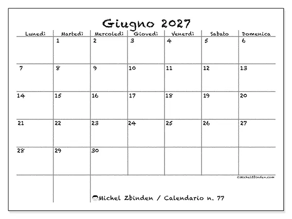 Calendario giugno 2027 da stampare - Scuola e famiglia