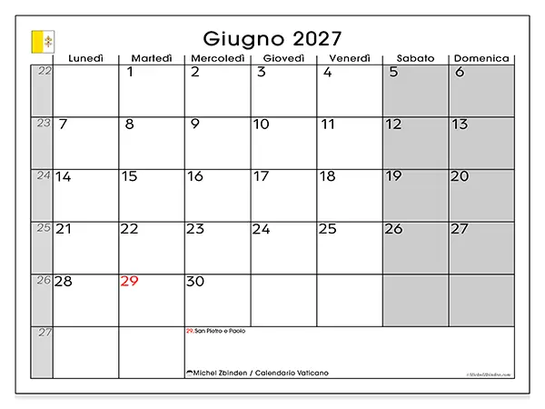 Calendario giugno 2027 da stampare - Vaticano