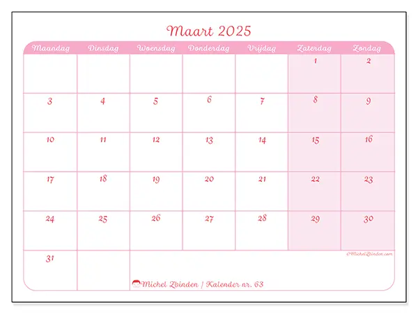 Kalender nr. 63: maart 2025 - Zacht - Michel Zbinden NL