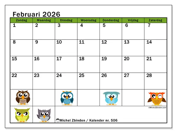 kalender-voor-februari-2026-om-te-printen-model-nr-506-michel-zbinden