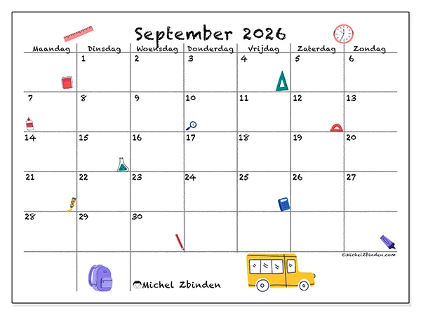 Kalender september 2026 om af te drukken - Terug naar school