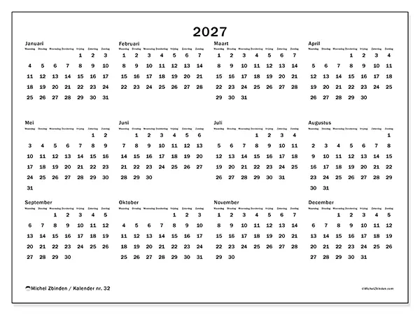 Jaarkalender 2027 om af te drukken - Globale organisatie