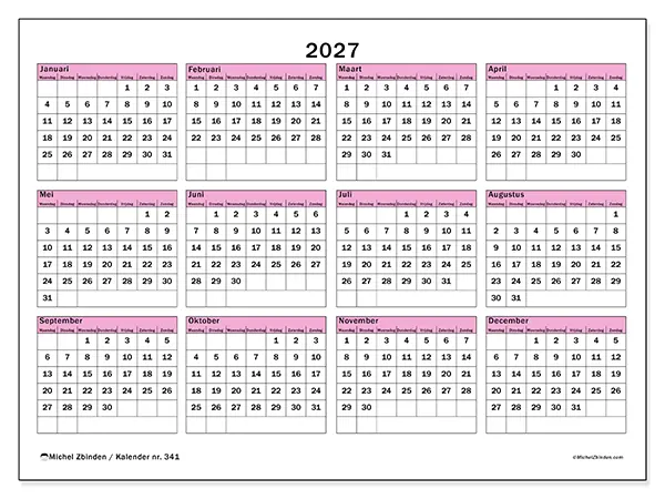 Jaarkalender 2027 om af te drukken - Planning en vooruitzicht