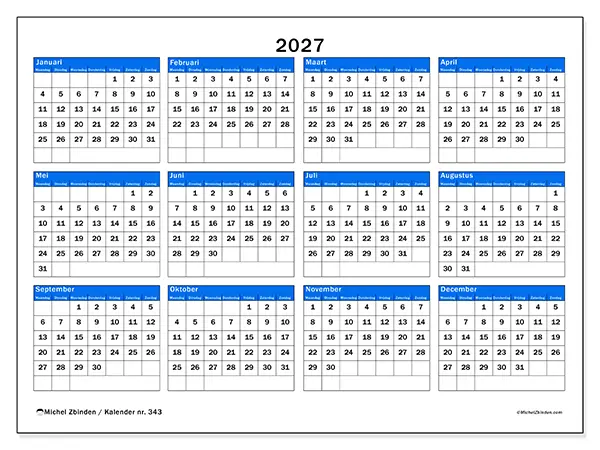 Jaarkalender 2027 om af te drukken - Strategisch overzicht