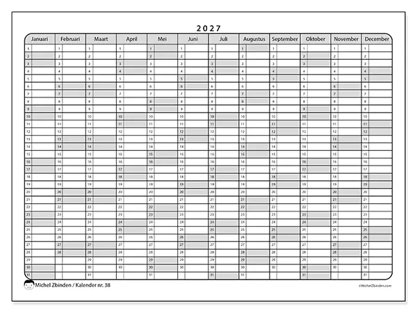 Jaarkalender 2027 om af te drukken - Praktische lijsten