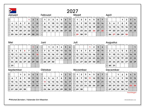 Jaarkalender 2027 om af te drukken - Sint Maarten