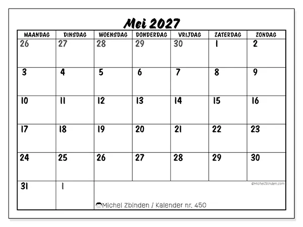 Kalender mei 2027 om af te drukken - Gedetailleerde organisatie