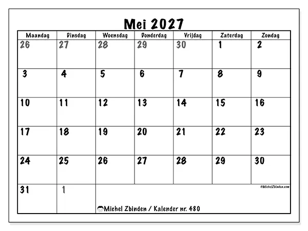 Kalender mei 2027 om af te drukken - Volledige planning