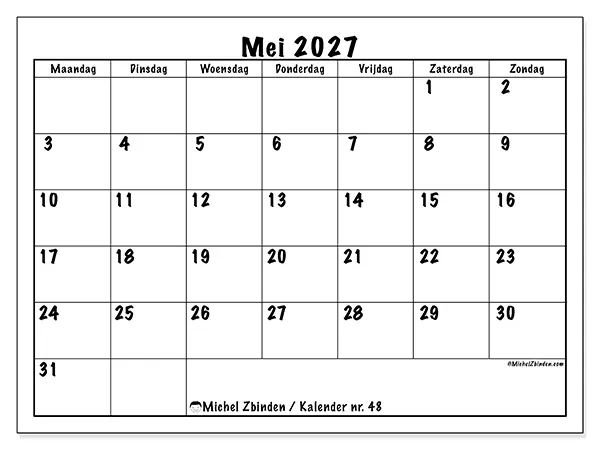 Kalender mei 2027 om af te drukken - Dagelijkse planning