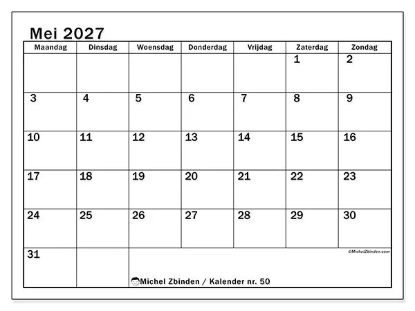 Kalender mei 2027 om af te drukken - Heldere planning