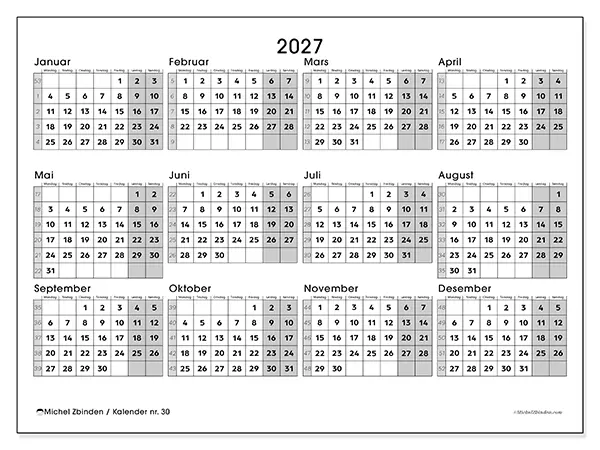 Årskalender til utskrift