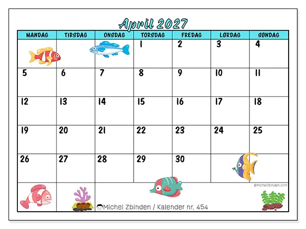 April 2027 kalendere til utskrift - Fargerike fisk