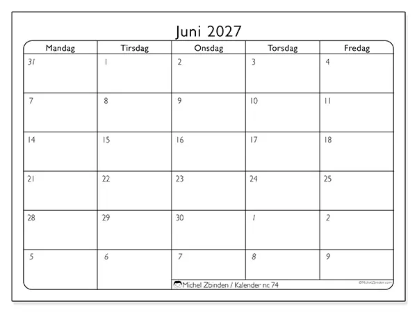 Juni 2027 kalendere til utskrift - Arbeidsorganisering