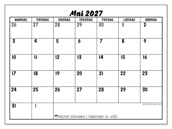 Mai 2027 kalendere til utskrift - Detaljert organisering