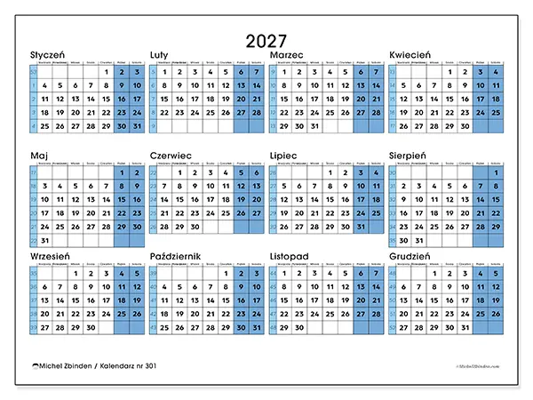 Kalendarz roczny 2027 do druku - Gotowy na uniwersytet