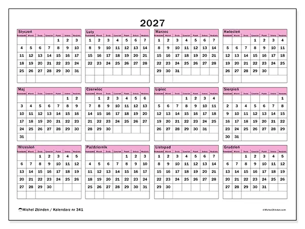 Kalendarz roczny 2027 do druku - Planowanie i prognoza