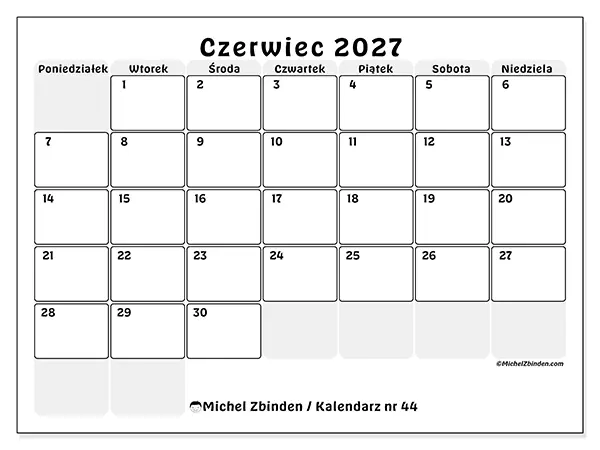 Kalendarz do druku na czerwiec 2027 - Uporządkowane planowanie
