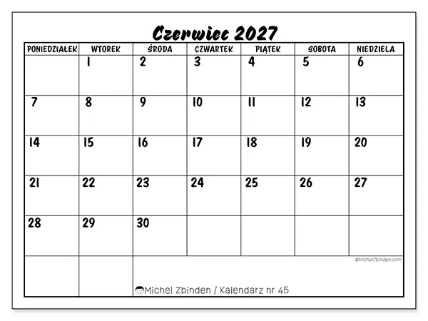 Kalendarz do druku na czerwiec 2027 - Sukces szkolny