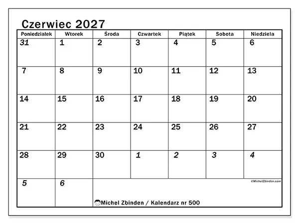 Kalendarz do druku na czerwiec 2027 - Intensywne planowanie