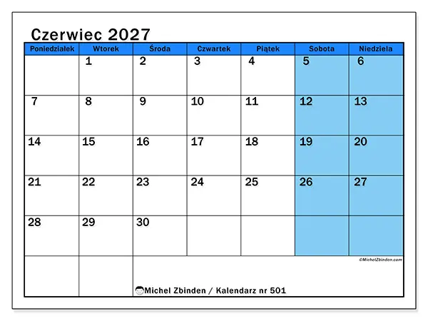 Kalendarz do druku na czerwiec 2027 - Dynamiczne studia