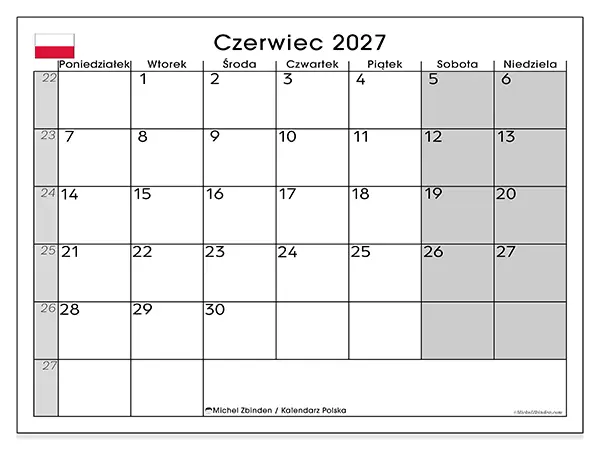 Kalendarz do druku na czerwiec 2027 - Polska