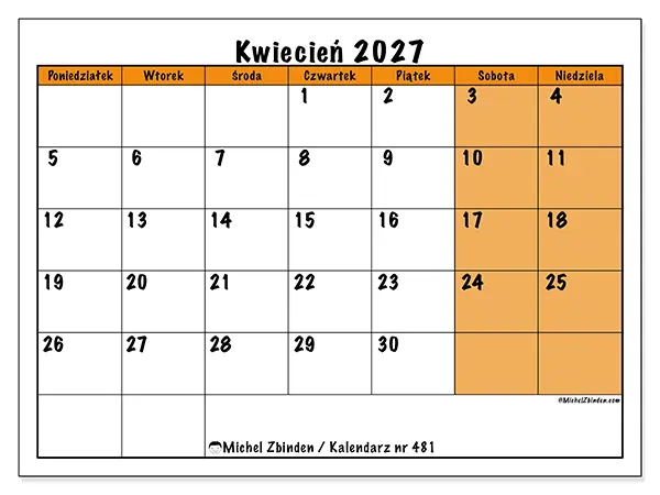 Kalendarz do druku na kwiecień 2027 - Dynamiczne planowanie