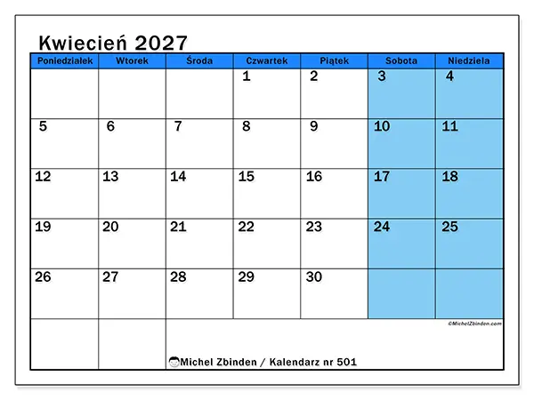 Kalendarz do druku na kwiecień 2027 - Dynamiczne studia