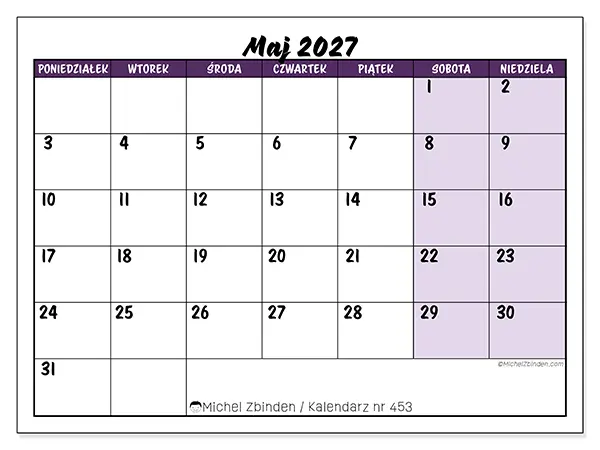 Kalendarz do druku na maj 2027 - Kolorowe zadania