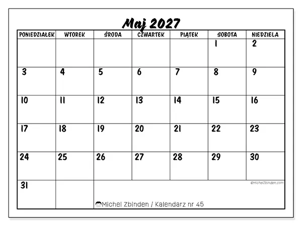 Kalendarz do druku na maj 2027 - Sukces szkolny