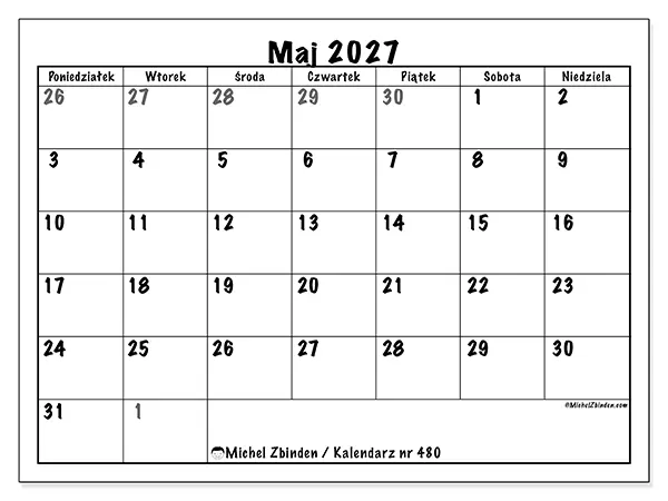 Kalendarz do druku na maj 2027 - Pełne planowanie