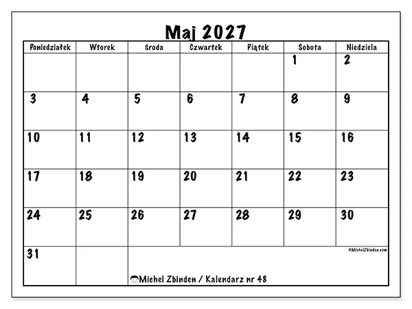 Kalendarz do druku na maj 2027 - Codzienne plany