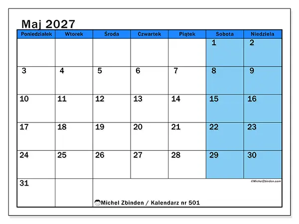 Kalendarz do druku na maj 2027 - Dynamiczne studia