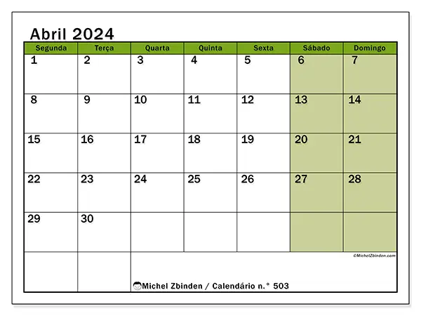 Calendário abril 2024 503SD
