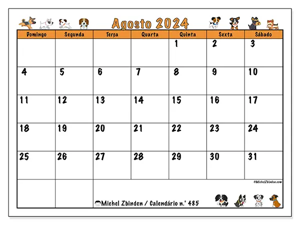 Calendário para imprimir n° 485, agosto de 2024
