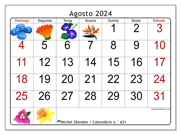 Calendário para imprimir n° 621, agosto de 2024
