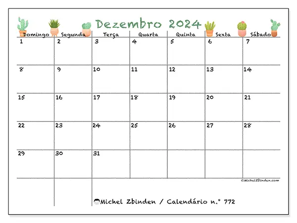 Calendário para imprimir n° 772, dezembro de 2024