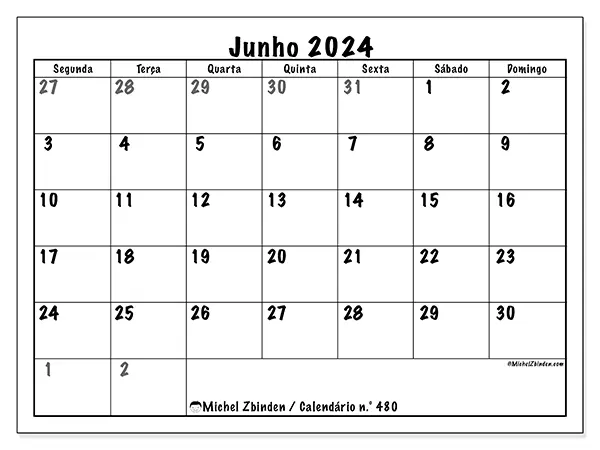 Calendário para imprimir n° 480, junho de 2024