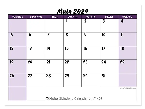 Calendário para imprimir n° 453, maio de 2024