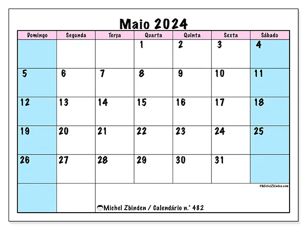 Calendário para imprimir n° 482, maio de 2024