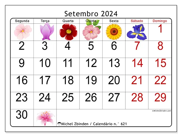 Calendário n.° 621 para setembro de 2024, que pode ser impresso gratuitamente. Semana:  Segunda-feira a domingo.
