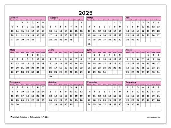 Calendário para imprimir n° 341, 2025