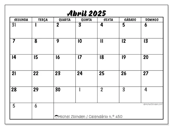 Calendário abril 2025 450SD