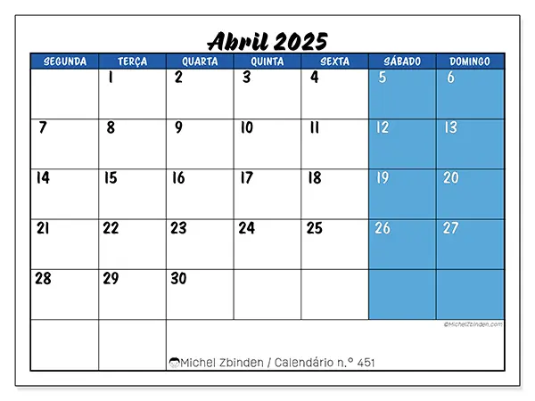 Calendário abril 2025 451SD