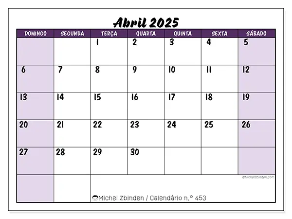 Calendário abril 2025 453DS