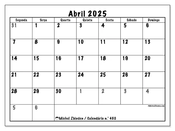 Calendário abril 2025 480SD
