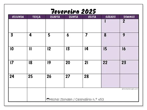 Calendário fevereiro 2025 453SD