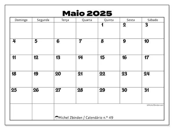 Calendário maio 2025 49DS