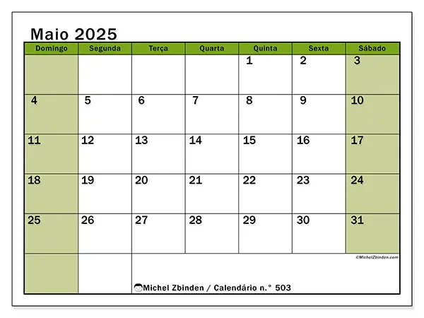 Calendário maio 2025 503DS