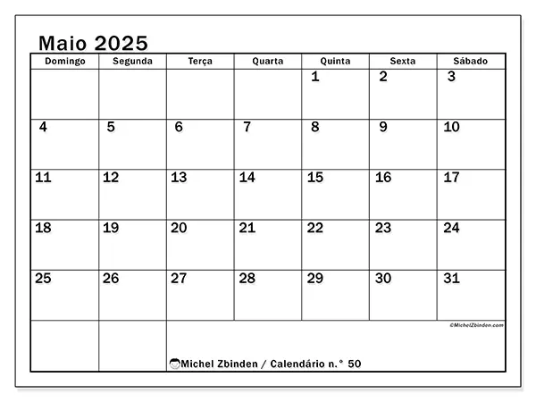 Calendário maio 2025 50DS