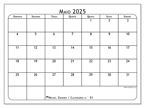 Calendário maio 2025 51DS